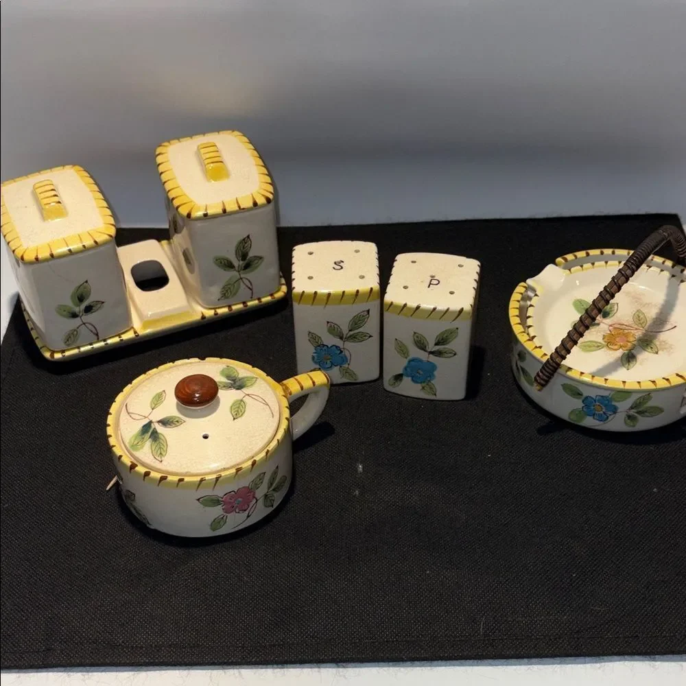 Hand-Painted Floral Ceramic breakfast Set in Yellow Accent